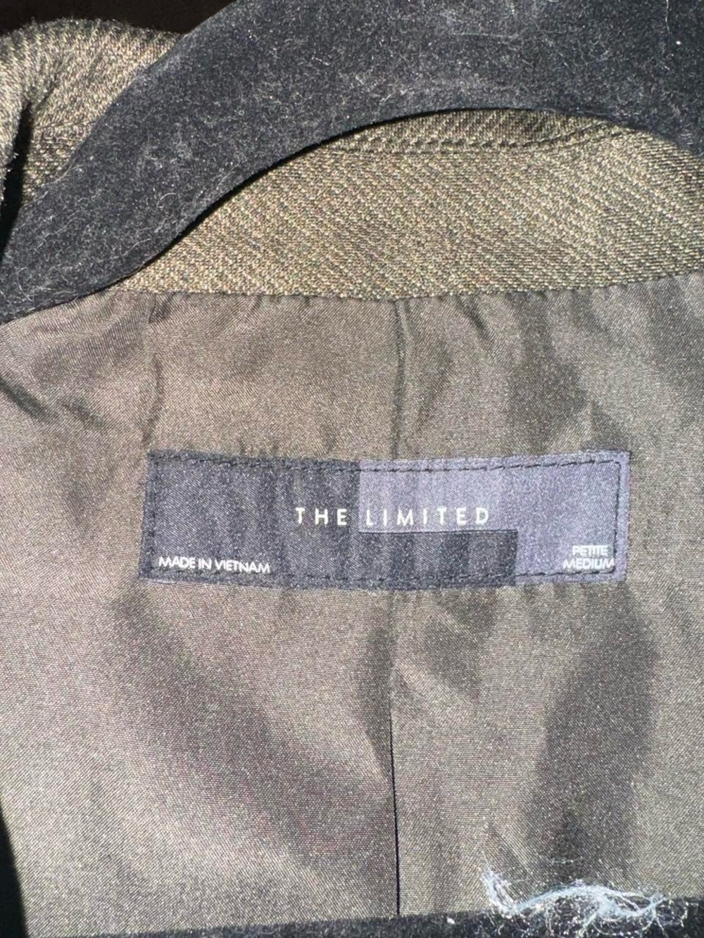 The Limited Olive Green Blazer Open Front Structured Jacket Petite Medium - Picture 4 of 4